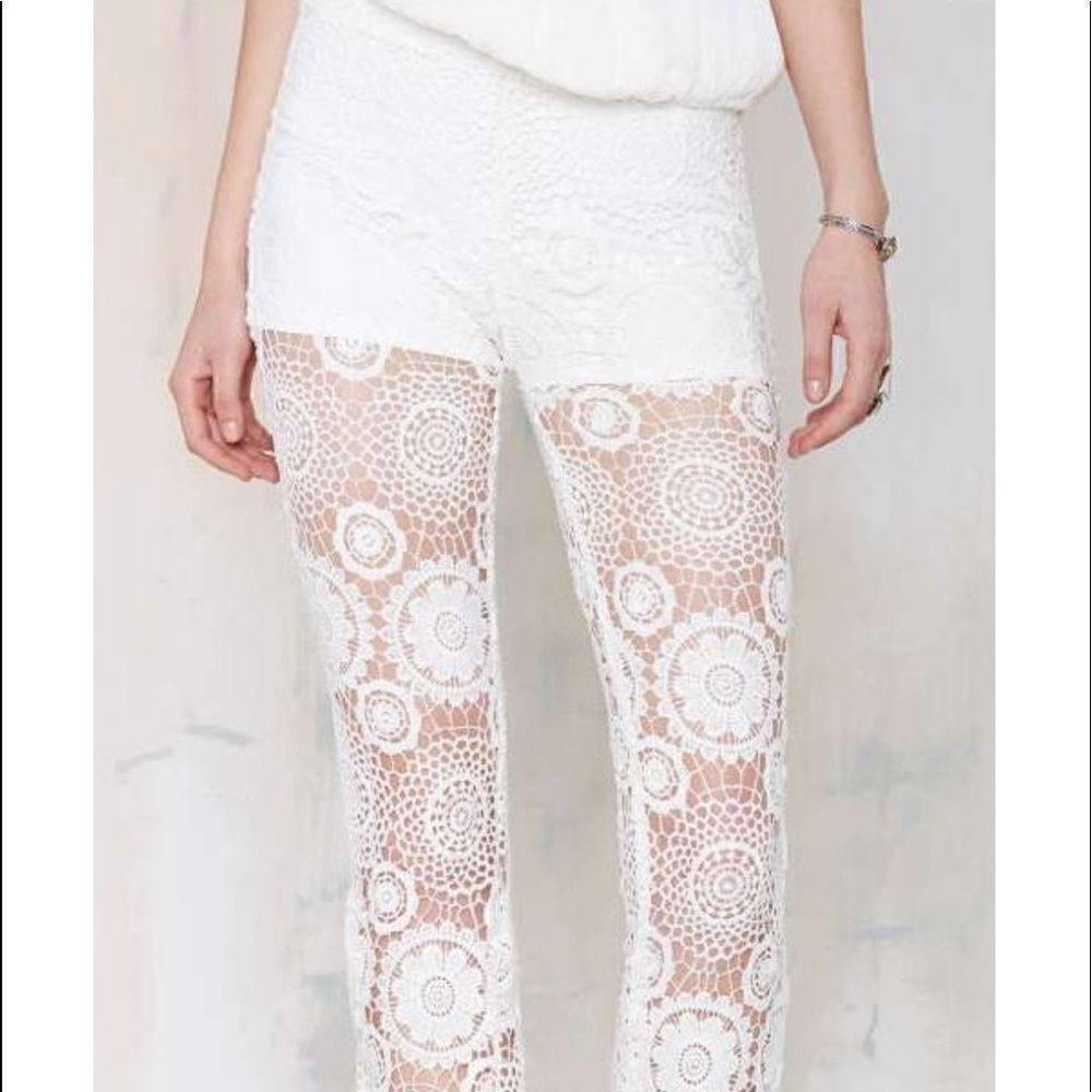 RAGA Lovely Floral Lace White Flare Pants.Size M - Picture 2 of 12